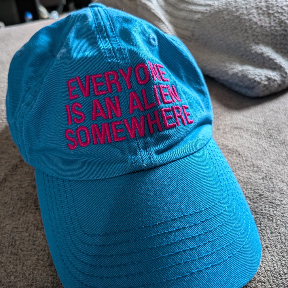 Blue Cap with Pink Embroidery